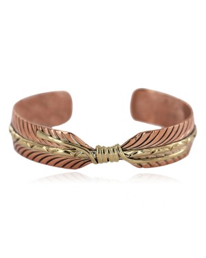 Brass Navajo Handmade Certified Authentic Native American Pure Copper Bracelet  92023-1