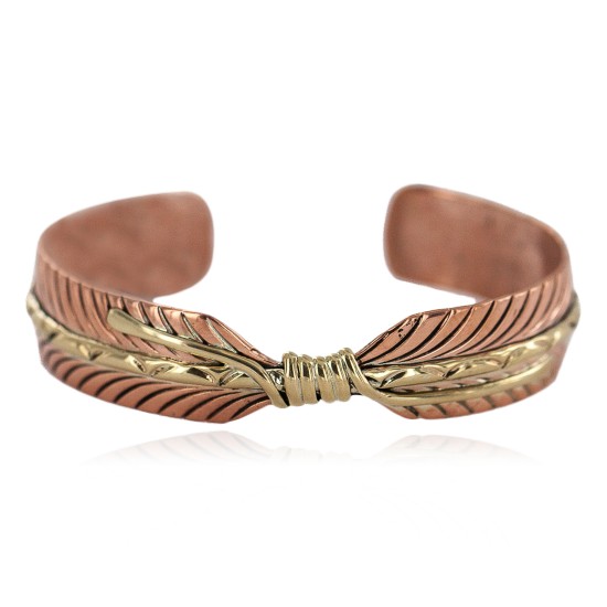 Brass Navajo Handmade Certified Authentic Native American Pure Copper Bracelet  92023-1