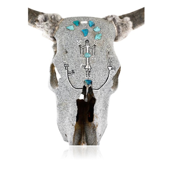 Bull SKULL Certified Authentic Native American Kachina Handmade Hopi Natural Turquoise 10797