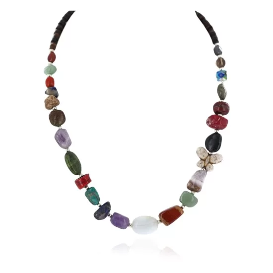 Butterfly Certified Authentic Navajo .925 Sterling Silver Natural Multicolor Stones Native American Necklace 15778-00 Butterfly Certified Authentic Navajo .925 Sterling Silver Natural Multicolor Stones Native American Necklace 15778-00