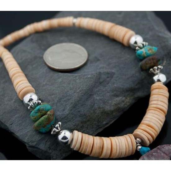 Carved BEAR Fetish Certified Authentic Navajo .925 Sterling Silver Graduated Melon Shell and Turquoise Native American Necklace 390618962024 Carved BEAR Fetish Certified Authentic Navajo .925 Sterling Silver Graduated Melon Shell and Turquoise Native American Necklace 390618962024