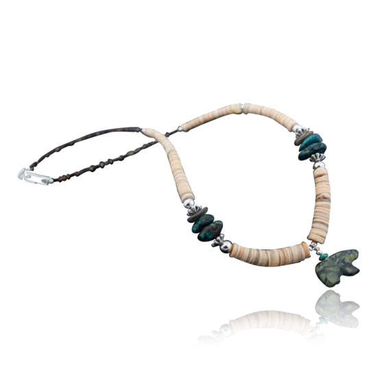 Carved BEAR Fetish Certified Authentic Navajo .925 Sterling Silver Graduated Melon Shell and Turquoise Native American Necklace 390619444165 Carved BEAR Fetish Certified Authentic Navajo .925 Sterling Silver Graduated Melon Shell and Turquoise Native American Necklace 390619444165