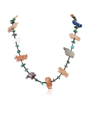 Carved Fetish $250 Large Certified Authentic Navajo .925 Sterling Silver Natural Turquoise Multicolor Stones Native American Necklace 25269