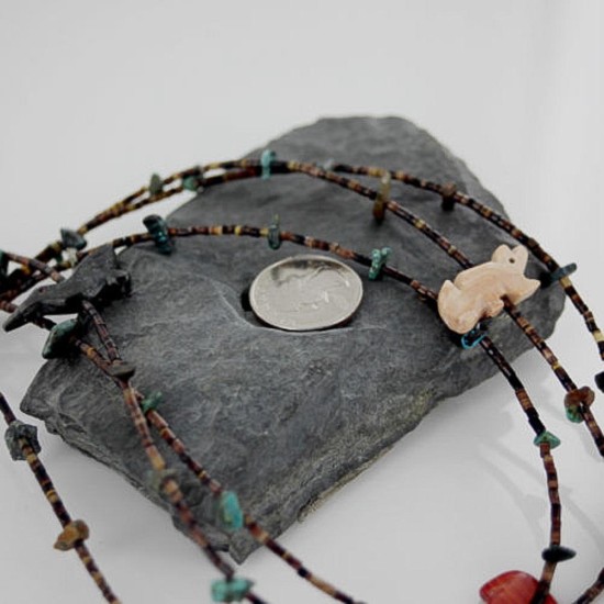 Carved Fetish 3 Strand Navajo .925 Sterling Silver Turquoise Native American Necklace 1530-31 Carved Fetish 3 Strand Navajo .925 Sterling Silver Turquoise Native American Necklace 1530-31