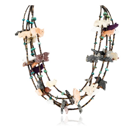 Carved Fetish $500 Large Certified Authentic 5 Strand Navajo .925 Sterling Silver Natural Turquoise Multicolor Stones Native American Necklace 15992-2 Carved Fetish $500 Large Certified Authentic 5 Strand Navajo .925 Sterling Silver Natural Turquoise Multicolor Stones Native American Necklace 15992-2