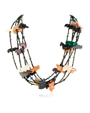 Carved Fetish $500 Large Certified Authentic 5 Strand Navajo .925 Sterling Silver Natural Turquoise Multicolor Stones Native American Necklace 15992-7