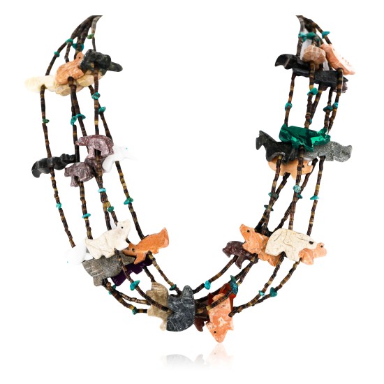 Carved Fetish $500 Large Certified Authentic 5 Strand Navajo .925 Sterling Silver Natural Turquoise Multicolor Stones Native American Necklace 15992-7 Carved Fetish $500 Large Certified Authentic 5 Strand Navajo .925 Sterling Silver Natural Turquoise Multicolor Stones Native American Necklace 15992-7