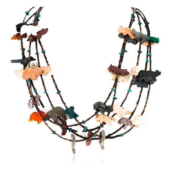 Carved Fetish $500 Large Certified Authentic 5 Strand Navajo .925 Sterling Silver Turquoise Multicolor Stones Native American Necklace 15992-3 Carved Fetish $500 Large Certified Authentic 5 Strand Navajo .925 Sterling Silver Turquoise Multicolor Stones Native American Necklace 15992-3