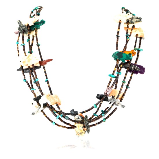Carved Fetish $500 Large Certified Authentic 5 Strand Navajo .925 Sterling Silver Turquoise Multicolor Stones Native American Necklace 15992-4