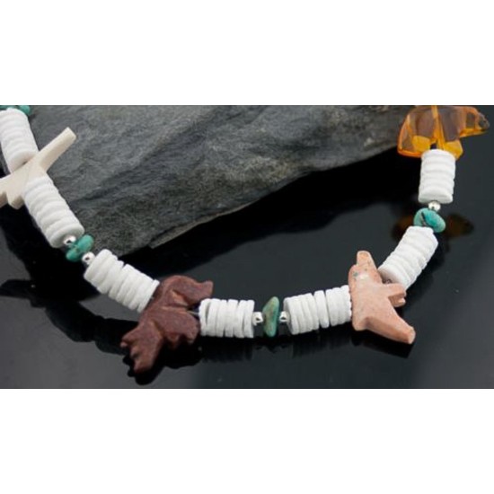Carved Fetish Certified Authentic Navajo .925 Sterling Silver Graduated Heishi Turquoise Native American Necklace 390593126020 Carved Fetish Certified Authentic Navajo .925 Sterling Silver Graduated Heishi Turquoise Native American Necklace 390593126020