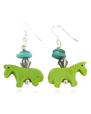 Carved Fetish Horse .925 Sterling Silver Hooks Certified Authentic Navajo Natural Turquoise Native American Dangle Earrings 18286-1 Carved Fetish Horse .925 Sterling Silver Hooks Certified Authentic Navajo Natural Turquoise Native American Dangle Earrings 18286-1