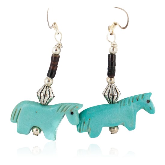 Carved Fetish Horse .925 Sterling Silver Hooks Certified Authentic Navajo Resin Native American Dangle Earrings 18290-5