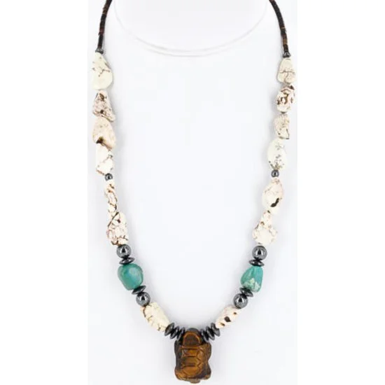 Certified Authentic Navajo .925 Sterling Silver Turquoise Tigers Eye Native American Necklace 15888-1