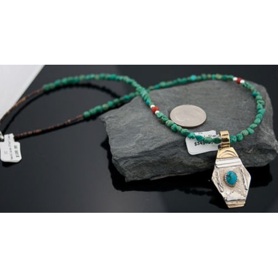 Certified Authentic 12kt Gold Filled .925 Sterling Silver Handmade Mountain Turquoise Native American Necklace 370876018093 Certified Authentic 12kt Gold Filled .925 Sterling Silver Handmade Mountain Turquoise Native American Necklace 370876018093