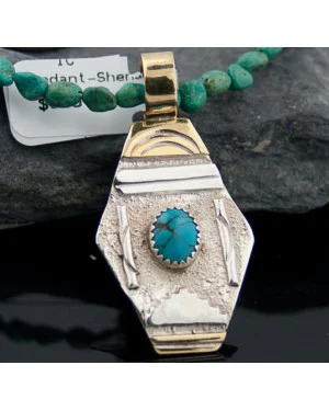 Certified Authentic 12kt Gold Filled .925 Sterling Silver Handmade Mountain Turquoise Native American Necklace 370876018093 Certified Authentic 12kt Gold Filled .925 Sterling Silver Handmade Mountain Turquoise Native American Necklace 370876018093