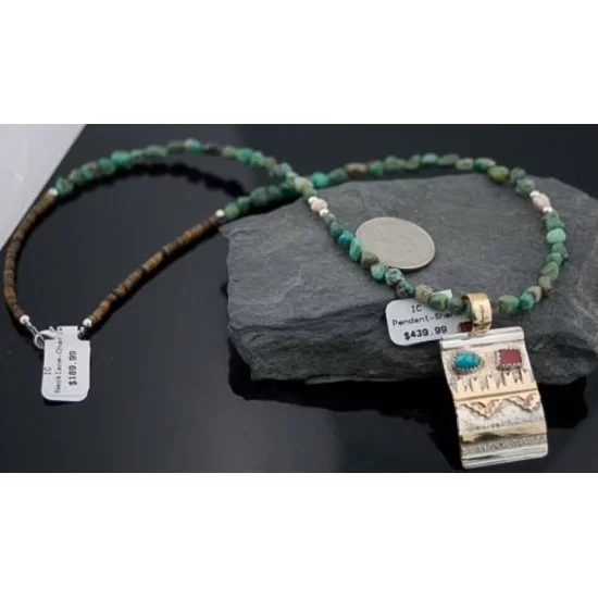 Certified Authentic 12kt Gold Filled and .925 Sterling Silver Handmade Mountain Coral and Turquoise Native American Necklace 370922097988