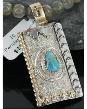 Certified Authentic 12kt Gold Filled and .925 Sterling Silver Handmade Mountain Turquoise Native American Necklace 390725916909