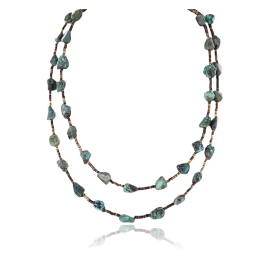Certified Authentic 2 Strand Navajo .925 Sterling Silver and Turquoise Native American Necklace 15838-1