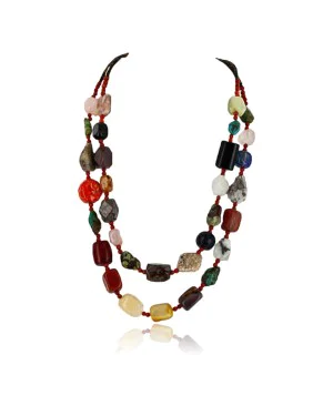 Certified Authentic 2 Strand Navajo .925 Sterling Silver CARICO L Turquoise and Multicolor Stones Native American Necklace 390750390873