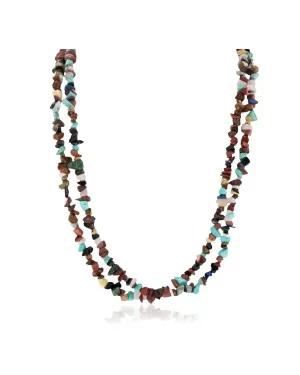 Certified Authentic 2 Strand Navajo .925 Sterling Silver Natural Multicolor Stones Native American Necklace 16004