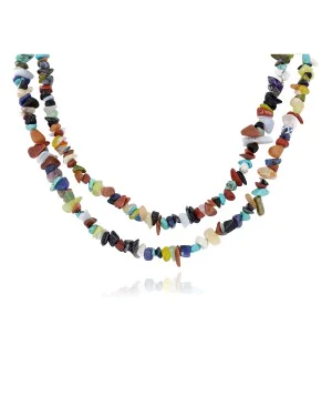 Certified Authentic 2 Strand Navajo .925 Sterling Silver Natural Turquoise Multicolor Stones Native American Necklace 15501-34