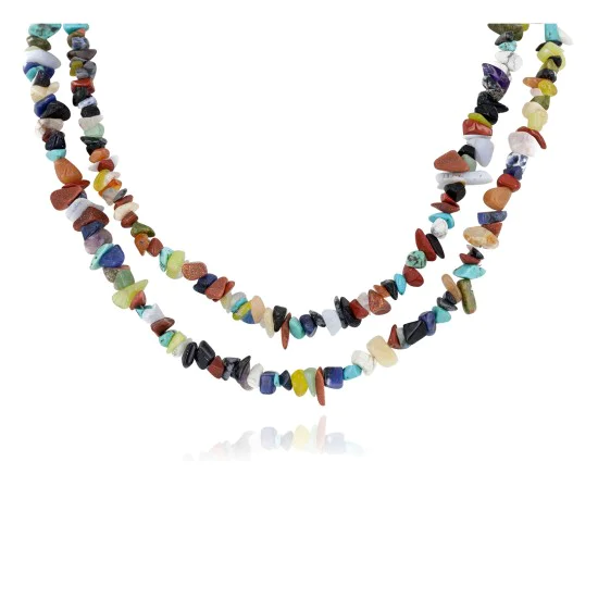 Certified Authentic 2 Strand Navajo .925 Sterling Silver Natural Turquoise Multicolor Stones Native American Necklace 15501-34 Certified Authentic 2 Strand Navajo .925 Sterling Silver Natural Turquoise Multicolor Stones Native American Necklace 15501-34