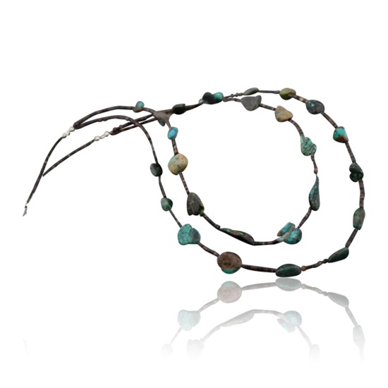 Certified Authentic 2 Strand Navajo .925 Sterling Silver Natural Turquoise Native American Necklace 15649-10