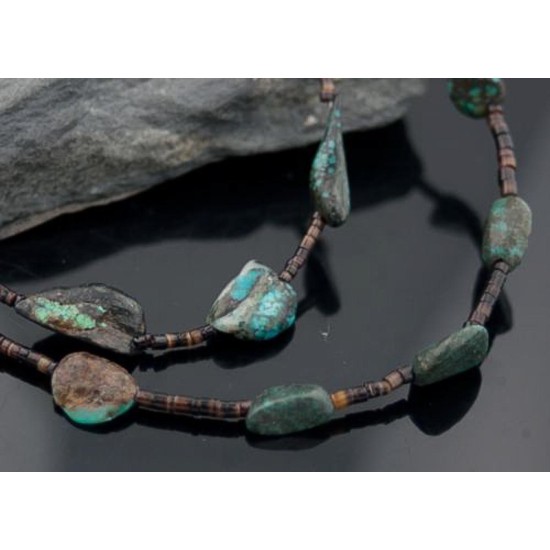 Certified Authentic 2 Strand Navajo .925 Sterling Silver Natural Turquoise Native American Necklace 15649-10