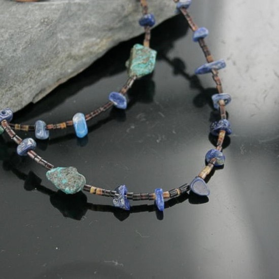 Certified Authentic 2 Strand Navajo .925 Sterling Silver Stormy Mtn Turquoise Lapis 5853 Native American Necklace 370907252108 Certified Authentic 2 Strand Navajo .925 Sterling Silver Stormy Mtn Turquoise Lapis 5853 Native American Necklace 370907252108