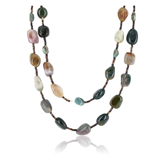 Certified Authentic 2 Strand Navajo .925 Sterling Silver Turquoise and Agate Native American Necklace 15554-3 Certified Authentic 2 Strand Navajo .925 Sterling Silver Turquoise and Agate Native American Necklace 15554-3