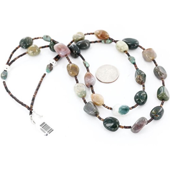 Certified Authentic 2 Strand Navajo .925 Sterling Silver Turquoise and Agate Native American Necklace 15554-3 Certified Authentic 2 Strand Navajo .925 Sterling Silver Turquoise and Agate Native American Necklace 15554-3