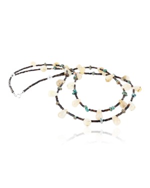 Certified Authentic 2 Strand Navajo .925 Sterling Silver Turquoise and Agate Native American Necklace 15835-11