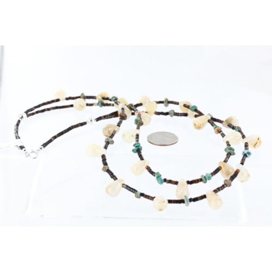 Certified Authentic 2 Strand Navajo .925 Sterling Silver Turquoise and Agate Native American Necklace 15835-11 Certified Authentic 2 Strand Navajo .925 Sterling Silver Turquoise and Agate Native American Necklace 15835-11