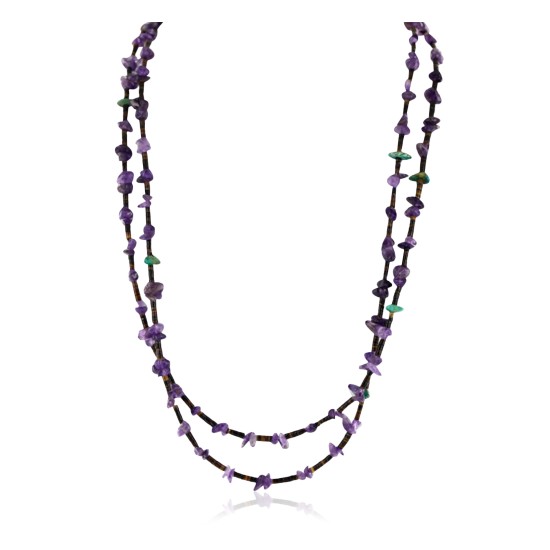 Certified Authentic 2 Strand Navajo .925 Sterling Silver Turquoise and AMETHYST Native American Necklace 16011 Certified Authentic 2 Strand Navajo .925 Sterling Silver Turquoise and AMETHYST Native American Necklace 16011