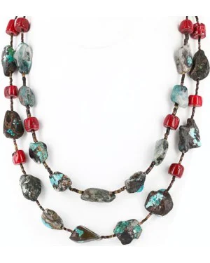 Certified Authentic 2 Strand Navajo .925 Sterling Silver Turquoise and Coral Native American Necklace 371013671980