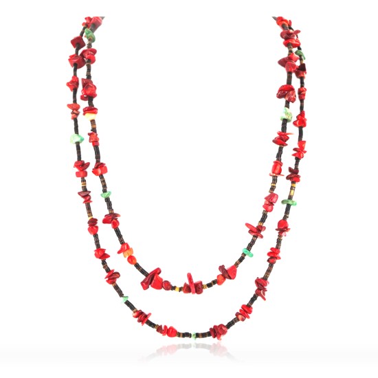 Certified Authentic 2 Strand Navajo .925 Sterling Silver Turquoise and Coral Native American Necklace 750161 Certified Authentic 2 Strand Navajo .925 Sterling Silver Turquoise and Coral Native American Necklace 750161