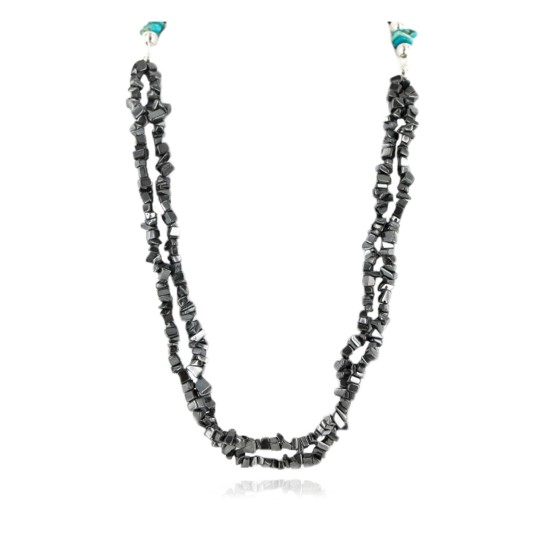 Certified Authentic 2 Strand Navajo .925 Sterling Silver Turquoise and Hematite Native American Necklace 16008 Certified Authentic 2 Strand Navajo .925 Sterling Silver Turquoise and Hematite Native American Necklace 16008
