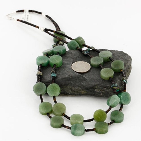 Certified Authentic 2 Strand Navajo .925 Sterling Silver Turquoise and Jade Native American Necklace 15501-181 Certified Authentic 2 Strand Navajo .925 Sterling Silver Turquoise and Jade Native American Necklace 15501-181