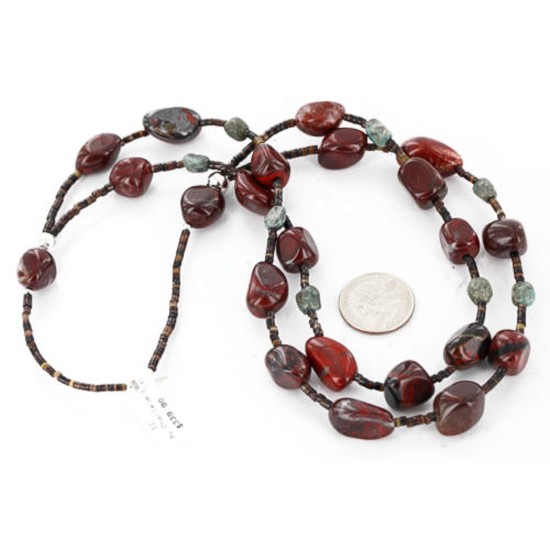 Certified Authentic 2 Strand Navajo .925 Sterling Silver Turquoise and Jasper Native American Necklace 15554-1