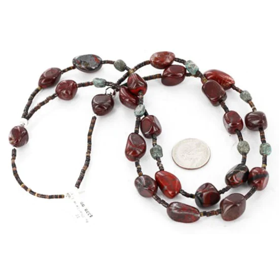 Certified Authentic 2 Strand Navajo .925 Sterling Silver Turquoise and Jasper Native American Necklace 15554-1 Certified Authentic 2 Strand Navajo .925 Sterling Silver Turquoise and Jasper Native American Necklace 15554-1