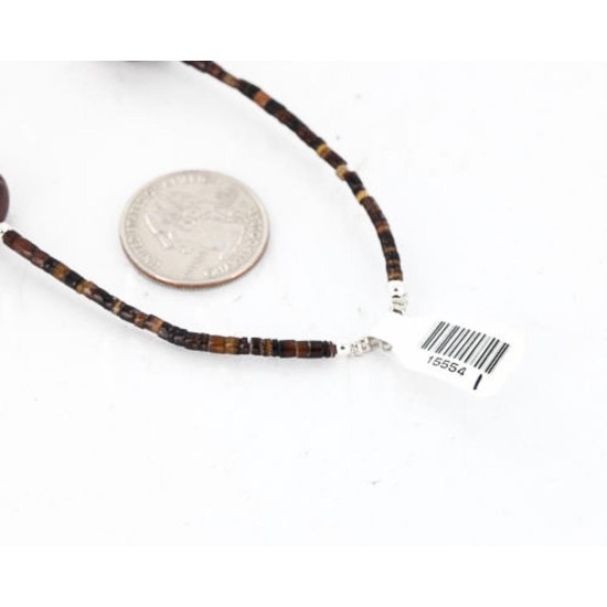 Certified Authentic 2 Strand Navajo .925 Sterling Silver Turquoise and Jasper Native American Necklace 15554-1