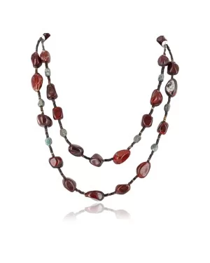 Certified Authentic 2 Strand Navajo .925 Sterling Silver Turquoise and Jasper Native American Necklace 15554-1