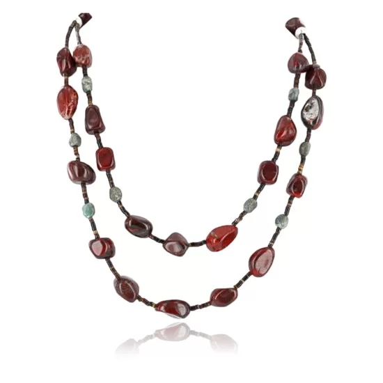 Certified Authentic 2 Strand Navajo .925 Sterling Silver Turquoise and Jasper Native American Necklace 15554-1 Certified Authentic 2 Strand Navajo .925 Sterling Silver Turquoise and Jasper Native American Necklace 15554-1
