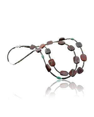 Certified Authentic 2 Strand Navajo .925 Sterling Silver Turquoise and Jasper Native American Necklace 15777-34