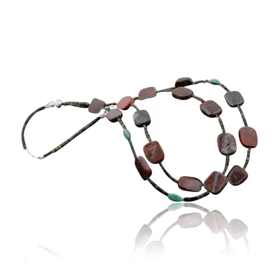 Certified Authentic 2 Strand Navajo .925 Sterling Silver Turquoise and Jasper Native American Necklace 15777-34 Certified Authentic 2 Strand Navajo .925 Sterling Silver Turquoise and Jasper Native American Necklace 15777-34