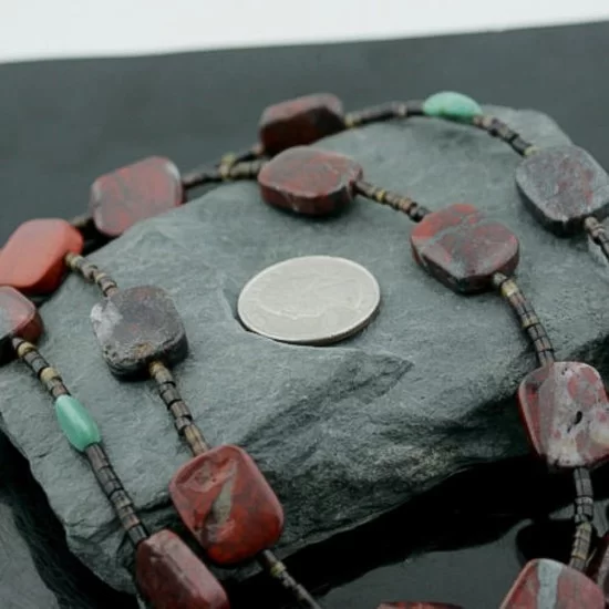 Certified Authentic 2 Strand Navajo .925 Sterling Silver Turquoise and Jasper Native American Necklace 15777-34 Certified Authentic 2 Strand Navajo .925 Sterling Silver Turquoise and Jasper Native American Necklace 15777-34