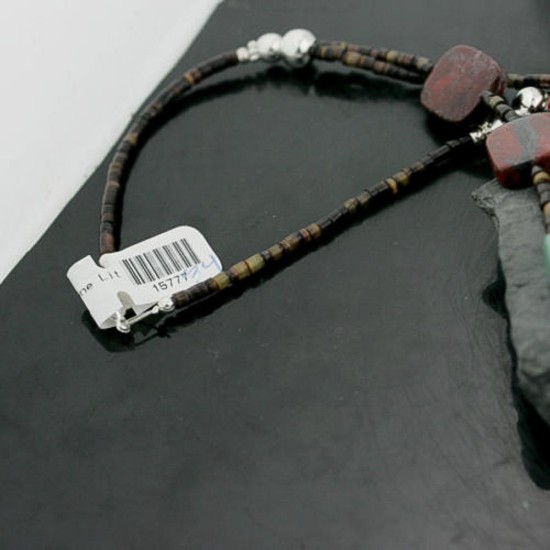 Certified Authentic 2 Strand Navajo .925 Sterling Silver Turquoise and Jasper Native American Necklace 15777-34