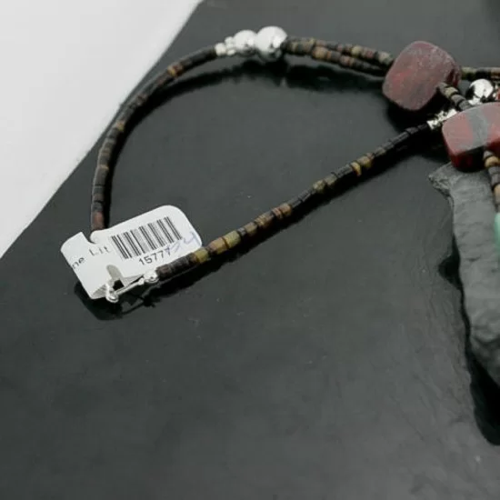 Certified Authentic 2 Strand Navajo .925 Sterling Silver Turquoise and Jasper Native American Necklace 15777-34 Certified Authentic 2 Strand Navajo .925 Sterling Silver Turquoise and Jasper Native American Necklace 15777-34