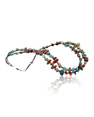 Certified Authentic 2 Strand Navajo .925 Sterling Silver Turquoise and Jasper Native American Necklace 370984153994