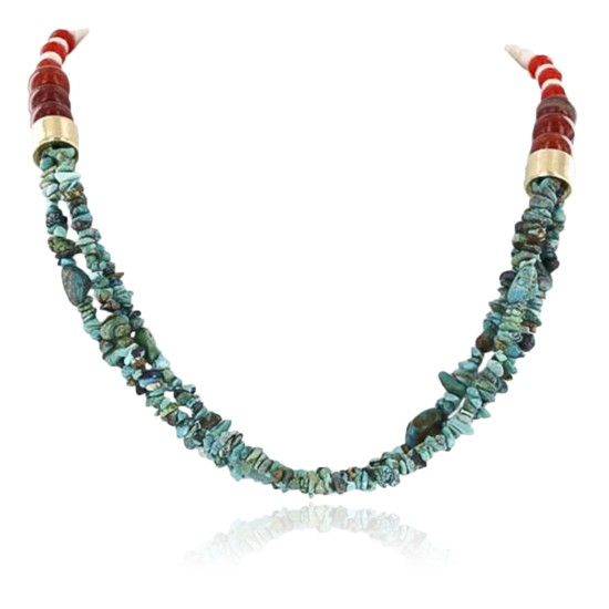 Certified Authentic 3 Strand Navajo .925 Sterling Silver 12kt Gold Filled Turquoise Native American Necklace 371054109786